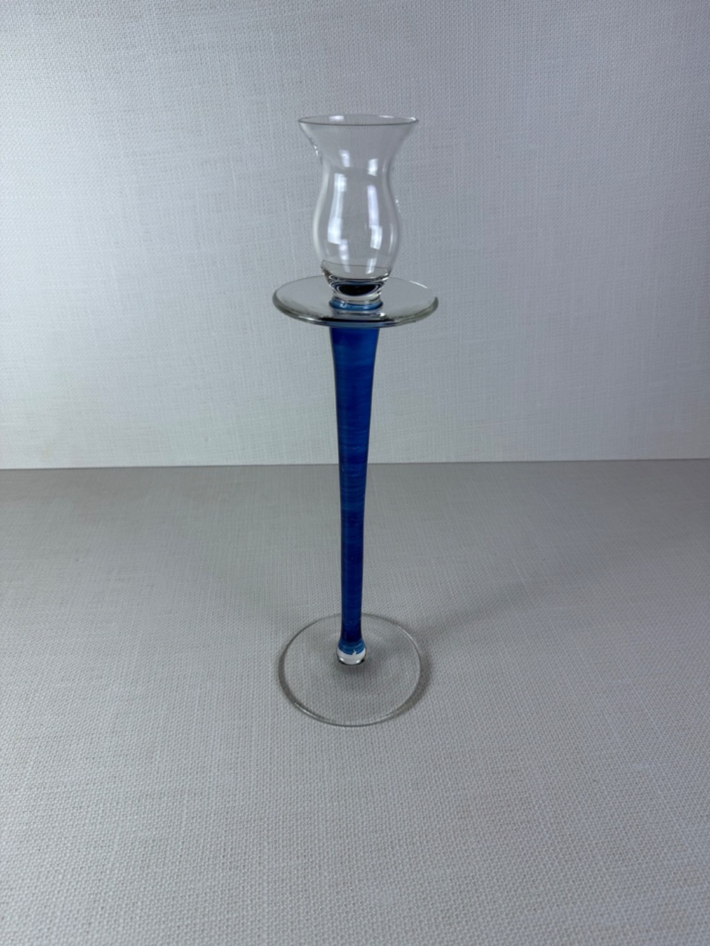 Vintage Art Glass Candlestick Holder — Cobalt Blue Stem with Hurricane Top - Picture 15 of 15